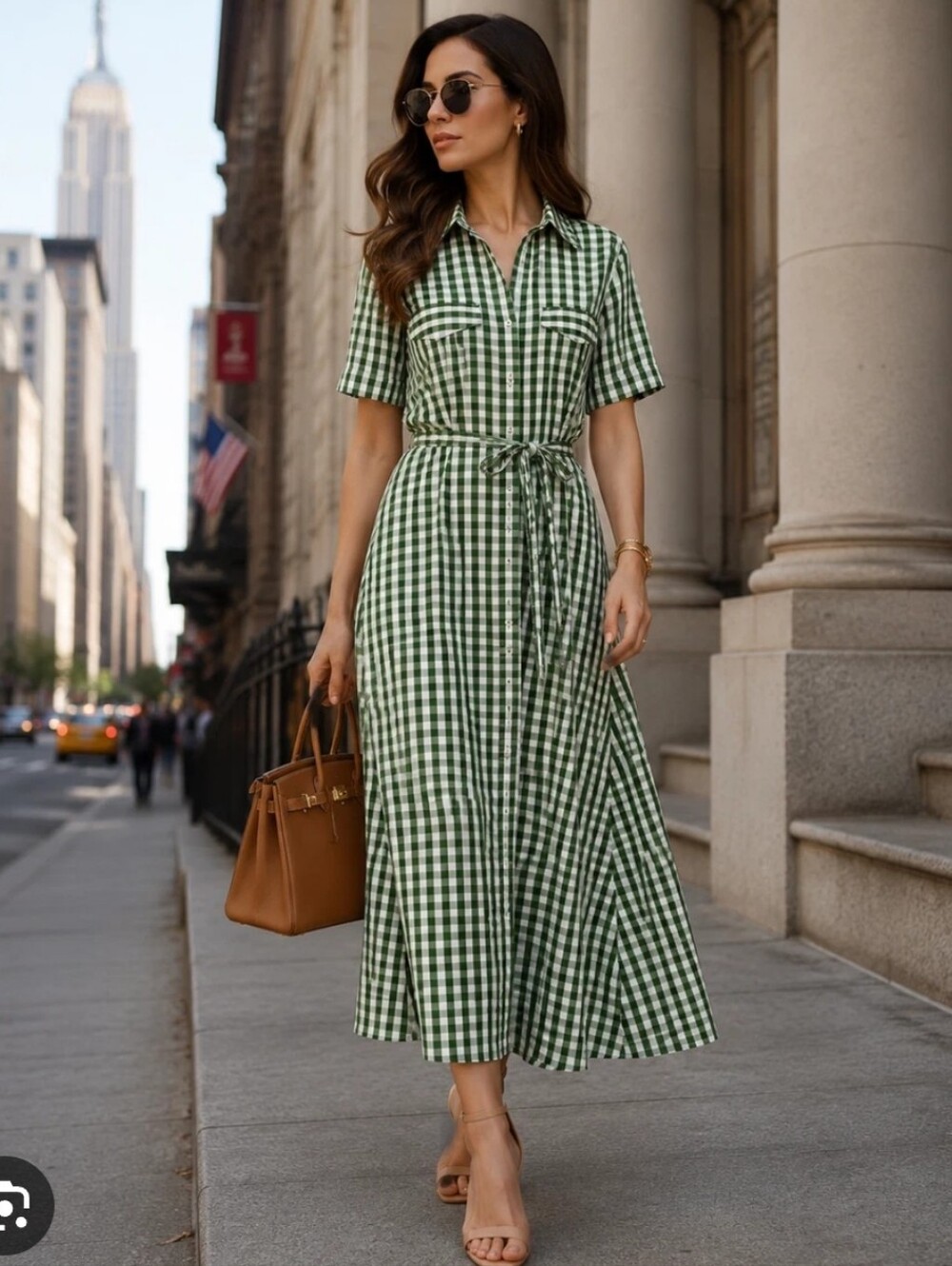 Zara Green and White Gingham Midi Shirt Dress - Picture 3 of 11